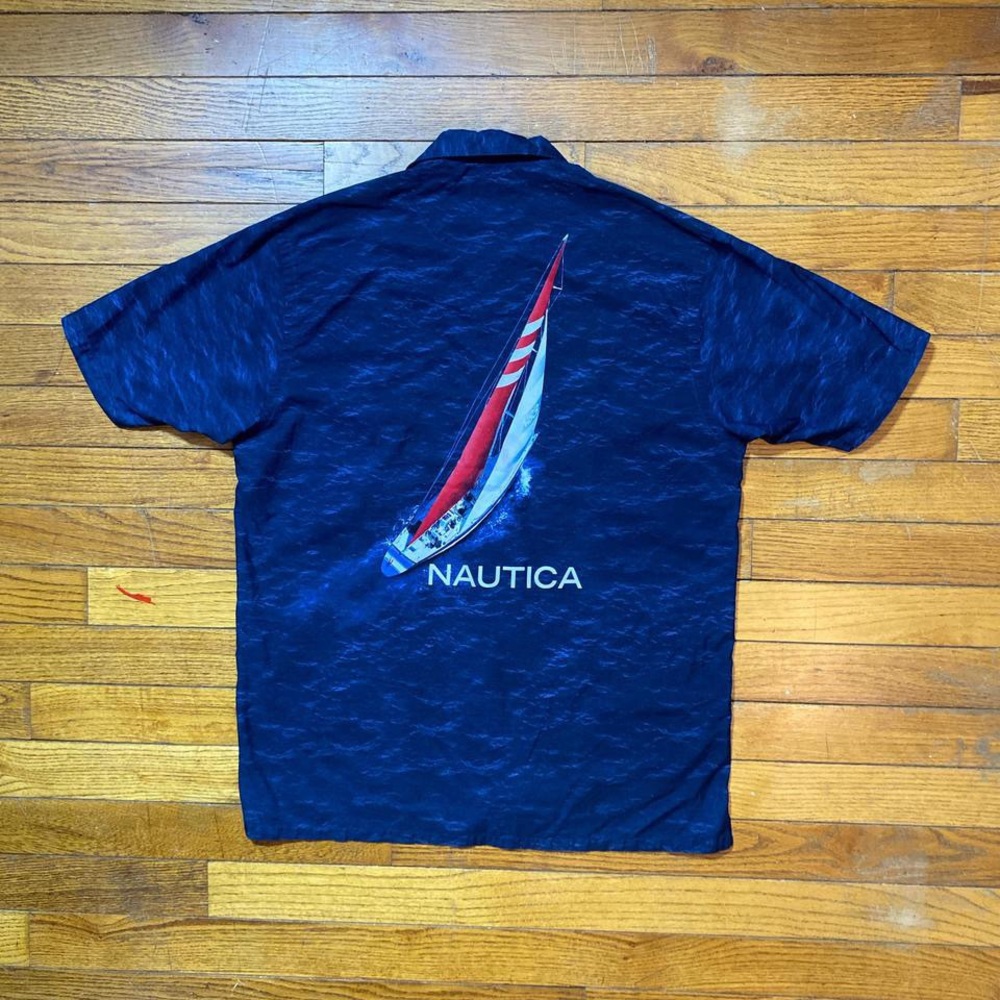 Nautica printed cotton buttonup sailing boat graphic shirt